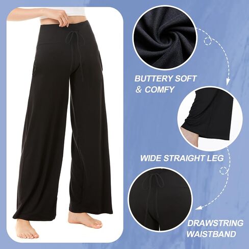 Women's High Waisted Wide Leg Yoga Pants - Comfy Loose Lounge Pajama Pants with Drawstring and Pockets in Saudi Arabia