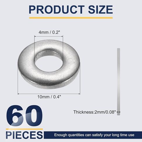 uxcell M10 Flat Washer for Screw, 60Pcs 304 Stainless Steel Washers 10MM ID x 20MM OD x 0.5MM Thick for Bolts, Factories Repair, Kitchens, Shops, and Outdoor Construction (Silver Tone) in Saudi Arabia