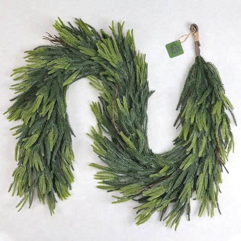 6fts Norfolk Pine Garland - Greenery Garland Real Touch ، النباتات الخضراء الكثيفة لعيد الميلاد الداخلي في الهواء الطلق ، وعطلات ، وتزيين المنزل (1 ، 6 أقدام) in Kuwait