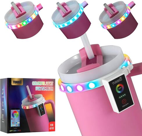 Colorful LED Light Accessories for Stanley Quencher H2.0/ProTour Tumbler Cup 40oz, Decorative Lights for Stanley Cup, Smart Bluetooth APP Control, Adjustable, Rechargeable, for Home, Party in Saudi Arabia