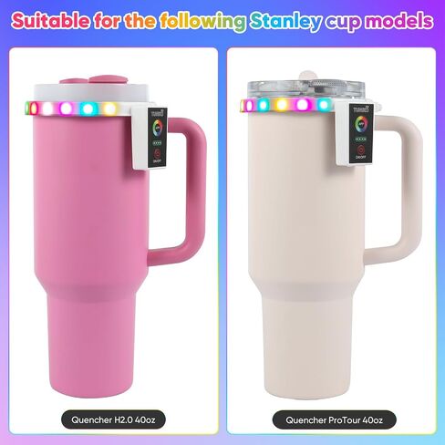 Colorful LED Light Accessories for Stanley Quencher H2.0/ProTour Tumbler Cup 40oz, Decorative Lights for Stanley Cup, Smart Bluetooth APP Control, Adjustable, Rechargeable, for Home, Party in Saudi Arabia