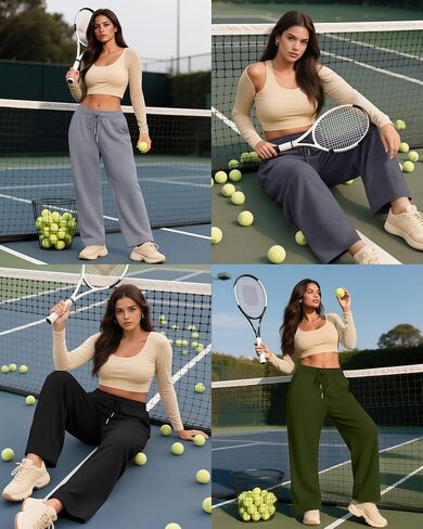 4 Pack Women's Plus Size Sweatpants Yoga Lounge Wide Leg High Waist Drawstring Pants with Pockets in Saudi Arabia
