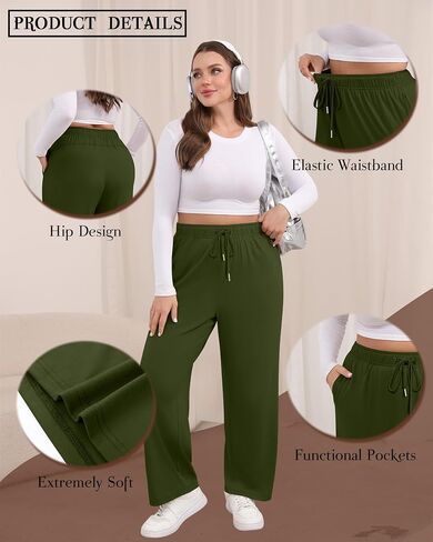 4 Pack Women's Plus Size Sweatpants Yoga Lounge Wide Leg High Waist Drawstring Pants with Pockets in Saudi Arabia