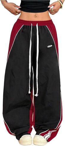 GORGLITTER Women's Baggy Track Pants Y2K Color Block Drawstring High Waisted Parachute Pants in Saudi Arabia