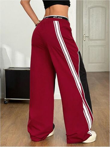 GORGLITTER Women's Baggy Track Pants Y2K Color Block Drawstring High Waisted Parachute Pants in Saudi Arabia