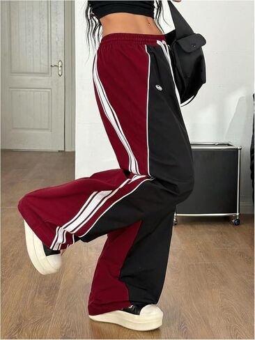 GORGLITTER Women's Baggy Track Pants Y2K Color Block Drawstring High Waisted Parachute Pants in Saudi Arabia