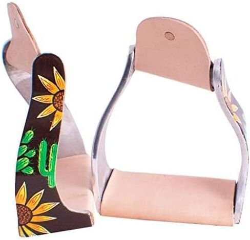 Showman Lightweight Twisted Angled Aluminum Stirrups w/Sunflower & Cactus Overlay in Saudi Arabia