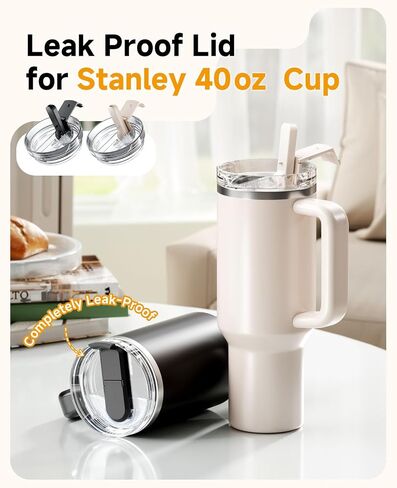 2 Pack Flip Straw Leak Proof Lid for Stanley 40oz Tumbler – Spill Proof Replacement Lid for Stanley Quencher Cup with Flip Straw Cover, Fits 40oz Cup Accessories in Saudi Arabia
