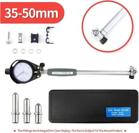 CAARLA Dial Bore Gauge Hole Diameter Dial Bore Gauge Inner Diameter Gauge Measuring Rod Micrometer Gauge Measuring Tool Hole Bore Dial Indicator Set 15-35-50-160mm(35-50mm Red Dial) in Kuwait