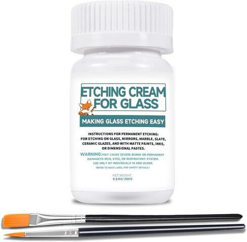 3.5oz Glass Etch Starter Cream Kit, Mirrors, Ceramics, Porcelain, Marble, and Slate - for Makers, Creators, Crafters, DIY'ers of All Ages & Experience Levels. Smooth Formula and Fast Acting in Kuwait