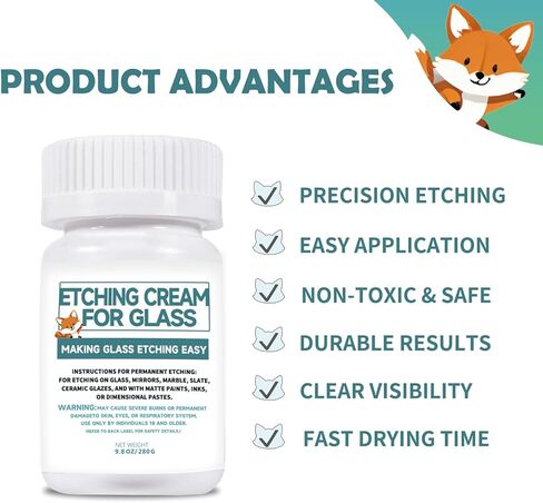 3.5oz Glass Etch Starter Cream Kit, Mirrors, Ceramics, Porcelain, Marble, and Slate - for Makers, Creators, Crafters, DIY'ers of All Ages & Experience Levels. Smooth Formula and Fast Acting in Kuwait