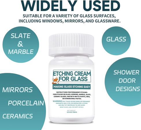 3.5oz Glass Etch Starter Cream Kit, Mirrors, Ceramics, Porcelain, Marble, and Slate - for Makers, Creators, Crafters, DIY'ers of All Ages & Experience Levels. Smooth Formula and Fast Acting in Kuwait