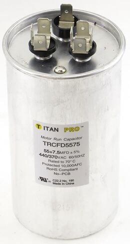 Titan TRCFD5575 Dual Rated Motor Run Capacitor Round MFD 55/7.5 Volts 440/370 in Saudi Arabia
