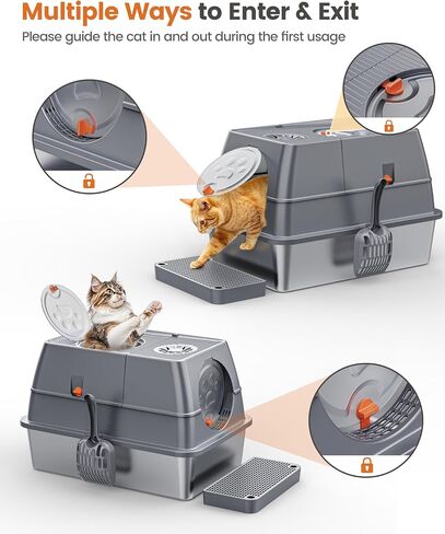 Stainless Steel Litter Box with Lid, Metal Litter Pan for Big Cats, Cover with High Sided Enclosure, XL Extra Large Enclosed Litter Box, Scoop & Step, Anti-Leakage, Non-Sticky, Easy Cleaning in Saudi Arabia