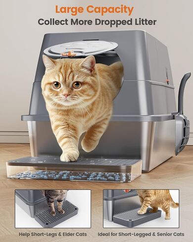 Stainless Steel Litter Box with Lid, Metal Litter Pan for Big Cats, Cover with High Sided Enclosure, XL Extra Large Enclosed Litter Box, Scoop & Step, Anti-Leakage, Non-Sticky, Easy Cleaning in Saudi Arabia