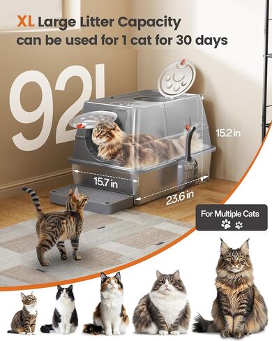 Stainless Steel Litter Box with Lid, Metal Litter Pan for Big Cats, Cover with High Sided Enclosure, XL Extra Large Enclosed Litter Box, Scoop & Step, Anti-Leakage, Non-Sticky, Easy Cleaning in Saudi Arabia