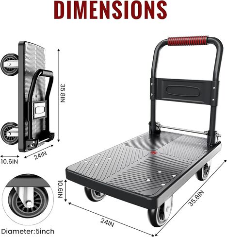 ترقية سلة الدفع القابلة للطي دولي | 660 lbs.Capacity Moving Platform Truck | قابلة للطي لسهولة التخزين | 4 '' PU 360 درجة دوارة صامتة العجلة السوداء in Kuwait