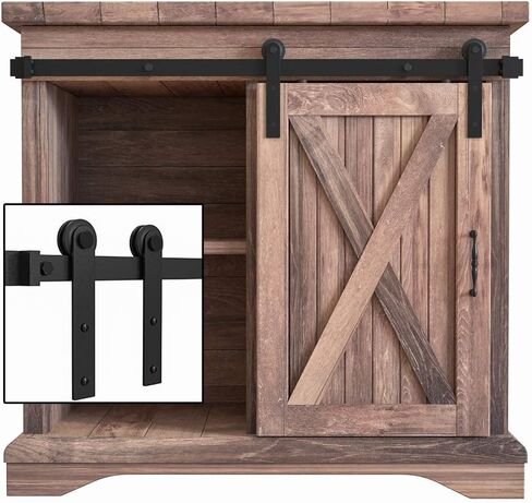 WINSOON 6FT Super Mini Barn Door Hardware Kit for Sliding Double Doors Small TV Stands Wardrobe Cabinets, I Shape Hanger (6FT Double Doors Kit) in Kuwait