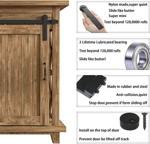 WINSOON 6FT Super Mini Barn Door Hardware Kit for Sliding Double Doors Small TV Stands Wardrobe Cabinets, I Shape Hanger (6FT Double Doors Kit) in Kuwait