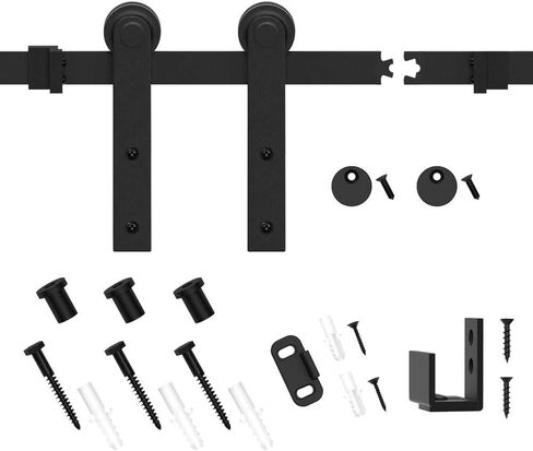 WINSOON 6FT Super Mini Barn Door Hardware Kit for Sliding Double Doors Small TV Stands Wardrobe Cabinets, I Shape Hanger (6FT Double Doors Kit) in Kuwait