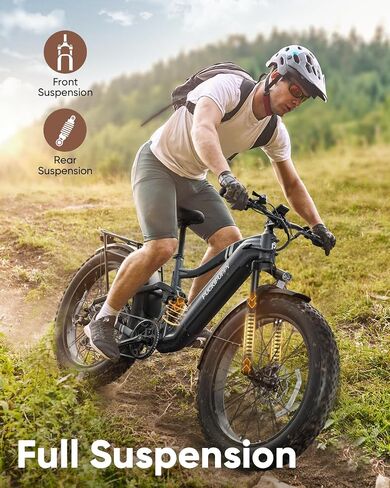 Boxer Electric Bike for Adults 960W, Full Suspension 48V 20AH Battery Ebike, 26" Fat Tire 28MPH 80Miles Range Mountain Electric Bicycle, 7 Speed Hydraulic Disc Brake in Saudi Arabia