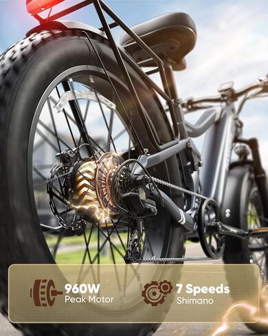 Boxer Electric Bike for Adults 960W, Full Suspension 48V 20AH Battery Ebike, 26" Fat Tire 28MPH 80Miles Range Mountain Electric Bicycle, 7 Speed Hydraulic Disc Brake in Saudi Arabia