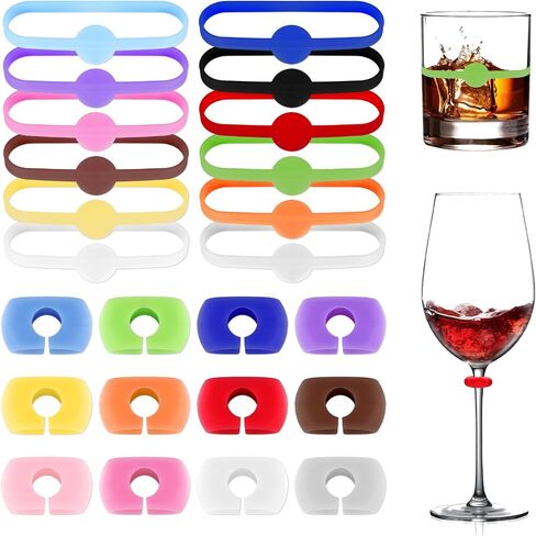 24PCS Wine Glass Charms, Drink Markers Tags, Silicone Wine Charms for Stem Glasses, Multicolored Drink Identifiers Tags for Cup, Beer Bottle, Mug, Jar, Cocktail Glass Bar Weddings Birthday Party in Kuwait