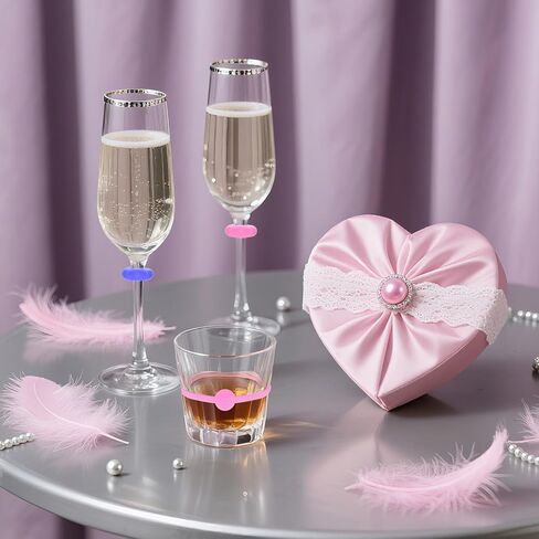 24PCS Wine Glass Charms, Drink Markers Tags, Silicone Wine Charms for Stem Glasses, Multicolored Drink Identifiers Tags for Cup, Beer Bottle, Mug, Jar, Cocktail Glass Bar Weddings Birthday Party in Kuwait