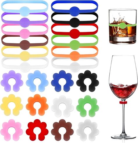 24PCS Wine Glass Charms, Drink Markers Tags, Silicone Wine Charms for Stem Glasses, Multicolored Drink Identifiers Tags for Cup, Beer Bottle, Mug, Jar, Cocktail Glass Bar Weddings Birthday Party in Kuwait