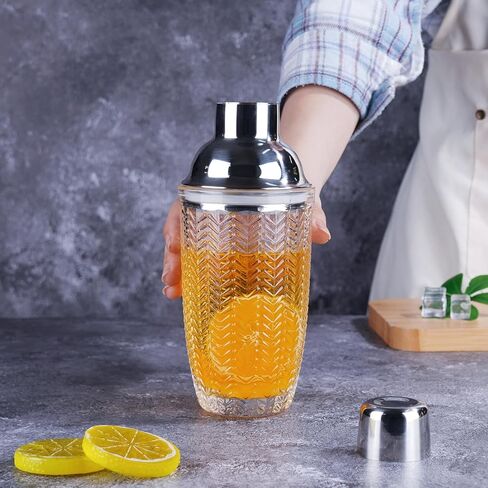 Cocktail Shaker Glass,Martini Shaker With Recipes on Side 13.5oz Mixed Drink Shaker with Glass Cup Professional Bar Tool with Scale Glass (Recipes) in Saudi Arabia