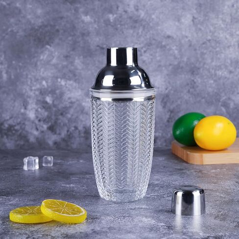 Cocktail Shaker Glass,Martini Shaker With Recipes on Side 13.5oz Mixed Drink Shaker with Glass Cup Professional Bar Tool with Scale Glass (Recipes) in Saudi Arabia