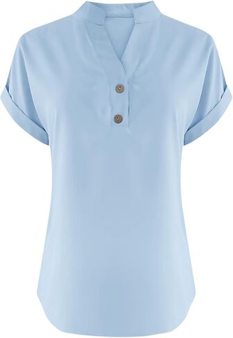 Linen Tops for Women 2025 Trendy Summer Short Sleeve Cotton Shirts Loose Causal Button V Neck Blouses Clothes in Saudi Arabia