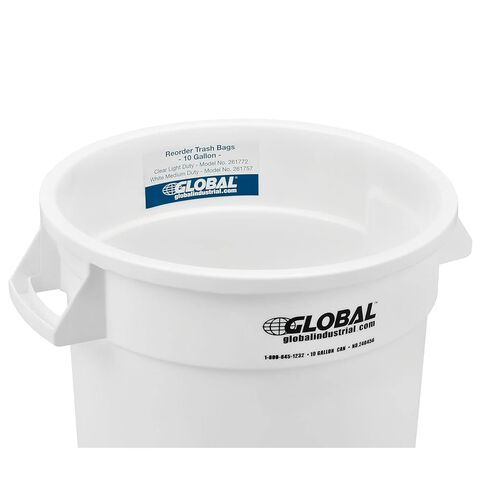 علبة القمامة التجارية العالمية الصناعية ، سعة 10 جالون ، علبة القمامة البلاستيكية ، سلة المهملات الداخلية والخارجية ، أبيض ، 15-5/8 "W × 17-1/8" ، بدون غطاء in Kuwait