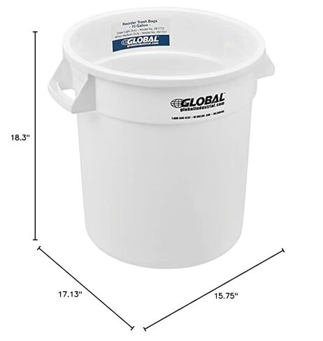 علبة القمامة التجارية العالمية الصناعية ، سعة 10 جالون ، علبة القمامة البلاستيكية ، سلة المهملات الداخلية والخارجية ، أبيض ، 15-5/8 "W × 17-1/8" ، بدون غطاء in Kuwait