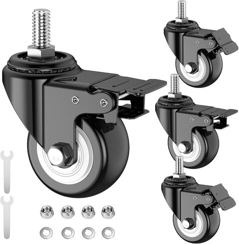 4 inch Threaded Stem Casters Set of 4 Heavy Duty 2000lbs,3/8"-16 x 1(Stem Diameter 3/8", Stem Length 1"), Swivel Casters Set of 4, Casters, Industrial Castor Wheels for Cart,Furniture in Saudi Arabia