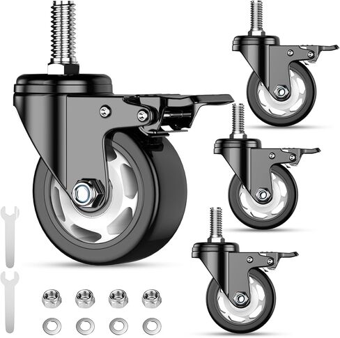 4 inch Threaded Stem Casters Set of 4 Heavy Duty 2000lbs,3/8"-16 x 1(Stem Diameter 3/8", Stem Length 1"), Swivel Casters Set of 4, Casters, Industrial Castor Wheels for Cart,Furniture in Saudi Arabia