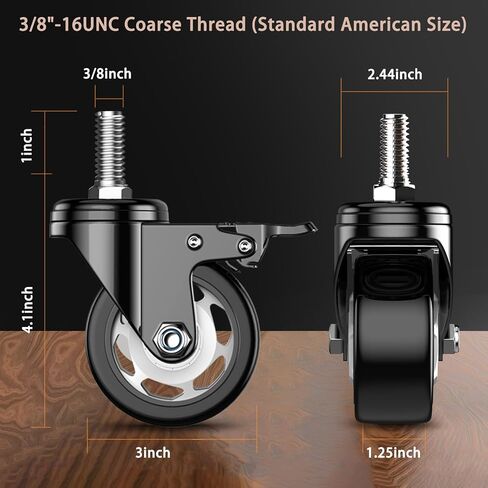 4 inch Threaded Stem Casters Set of 4 Heavy Duty 2000lbs,3/8"-16 x 1(Stem Diameter 3/8", Stem Length 1"), Swivel Casters Set of 4, Casters, Industrial Castor Wheels for Cart,Furniture in Saudi Arabia