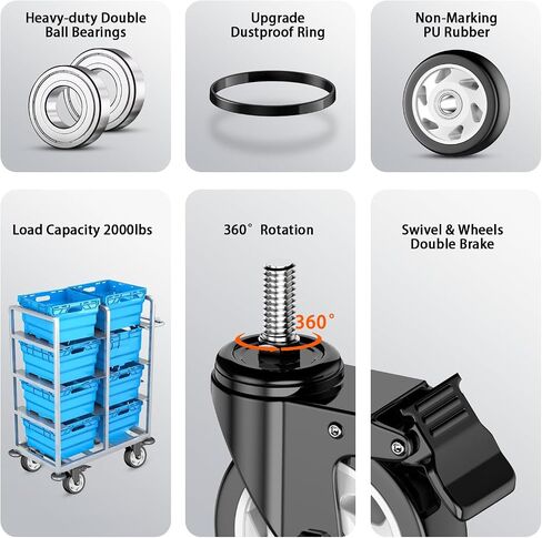 4 inch Threaded Stem Casters Set of 4 Heavy Duty 2000lbs,3/8"-16 x 1(Stem Diameter 3/8", Stem Length 1"), Swivel Casters Set of 4, Casters, Industrial Castor Wheels for Cart,Furniture in Saudi Arabia