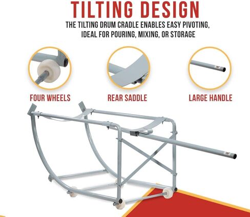 MyTee Products 55 Gallon Movable Drum Cradle ، سعة 440 رطلاً مع عجلات الإمالة غير المتوفرة-حامل طبل الزيت مع المهد القابل للتراجع عن معالجة الطبل الصلب للطبول الدائرية in Saudi Arabia