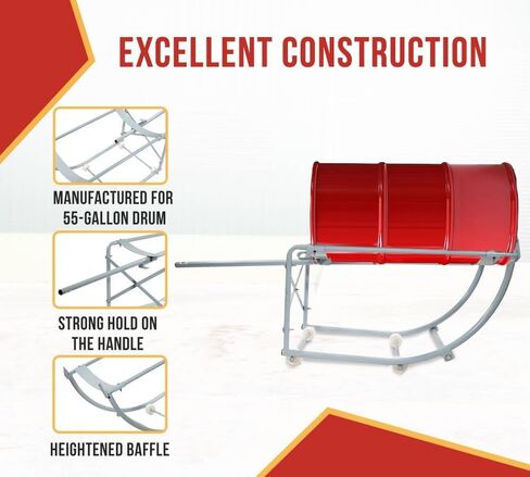 MyTee Products 55 Gallon Movable Drum Cradle ، سعة 440 رطلاً مع عجلات الإمالة غير المتوفرة-حامل طبل الزيت مع المهد القابل للتراجع عن معالجة الطبل الصلب للطبول الدائرية in Saudi Arabia