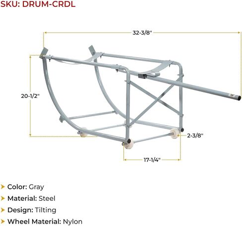 MyTee Products 55 Gallon Movable Drum Cradle ، سعة 440 رطلاً مع عجلات الإمالة غير المتوفرة-حامل طبل الزيت مع المهد القابل للتراجع عن معالجة الطبل الصلب للطبول الدائرية in Saudi Arabia