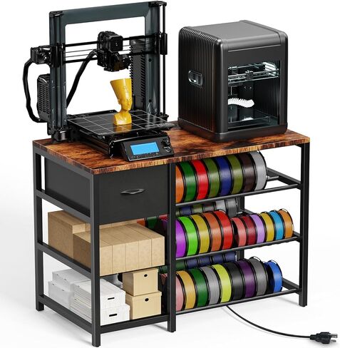 Frebomboo 3D Printer Filament Storage Rack, Versatile 3D Printer Stand Shelf with Drawer, Mobile 3-Tier Metal Filament Spool Holder, Perfect 3D Printer Cart Desk for Office Workshop Studio in Saudi Arabia