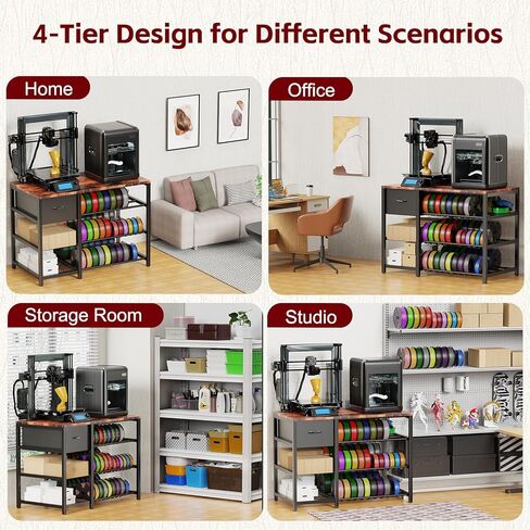 Frebomboo 3D Printer Filament Storage Rack, Versatile 3D Printer Stand Shelf with Drawer, Mobile 3-Tier Metal Filament Spool Holder, Perfect 3D Printer Cart Desk for Office Workshop Studio in Saudi Arabia