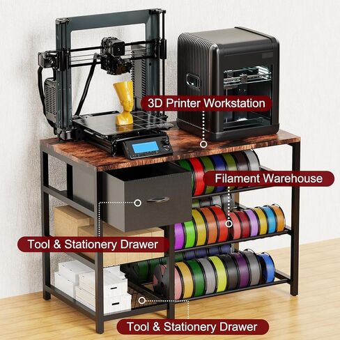 Frebomboo 3D Printer Filament Storage Rack, Versatile 3D Printer Stand Shelf with Drawer, Mobile 3-Tier Metal Filament Spool Holder, Perfect 3D Printer Cart Desk for Office Workshop Studio in Saudi Arabia