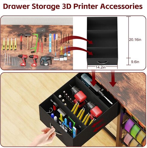 Frebomboo 3D Printer Filament Storage Rack, Versatile 3D Printer Stand Shelf with Drawer, Mobile 3-Tier Metal Filament Spool Holder, Perfect 3D Printer Cart Desk for Office Workshop Studio in Saudi Arabia