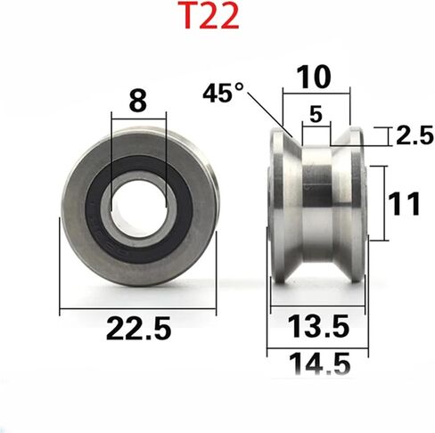 5pcs CNC TU22 8mm v/u Groove Pulley Bearings T22 8 * 22.5 * 14.5 * 13.5mm V Groove Roller Wheel Ball Ball T-U-22 (T22) in Saudi Arabia