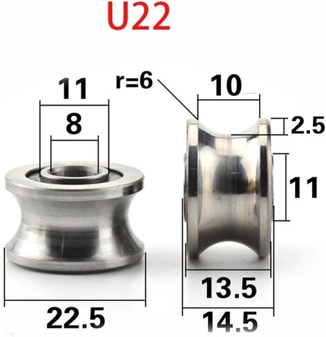 5pcs CNC TU22 8mm v/u Groove Pulley Bearings T22 8 * 22.5 * 14.5 * 13.5mm V Groove Roller Wheel Ball Ball T-U-22 (T22) in Saudi Arabia