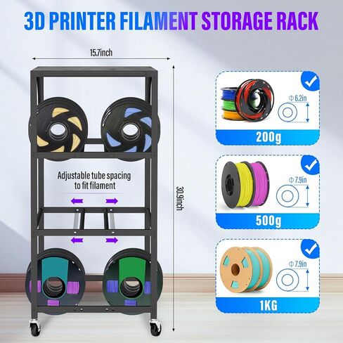 3D Printer Stand Filaments Storage, Heavy Duty 3D Printer Table Filament Storage Rack with Wheels, 3D Printer Cart Desk for PLA/ABS/TPU/Nylon, 3D Printer Shelf for Workshop Studio Home Office (Black) in Kuwait