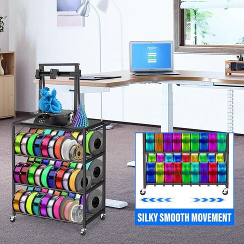 3D Printer Stand Filaments Storage, Heavy Duty 3D Printer Table Filament Storage Rack with Wheels, 3D Printer Cart Desk for PLA/ABS/TPU/Nylon, 3D Printer Shelf for Workshop Studio Home Office (Black) in Kuwait