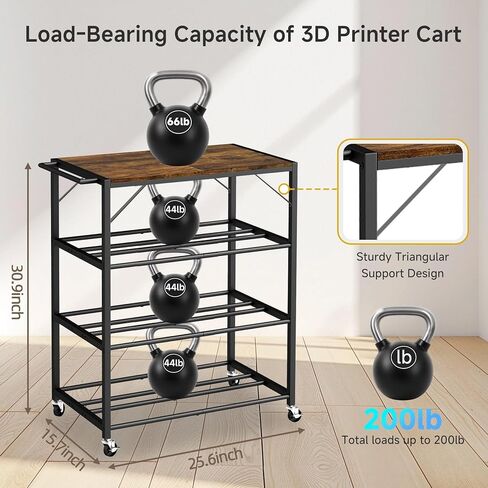 3D Printer Stand Filaments Storage, Heavy Duty 3D Printer Table Filament Storage Rack with Wheels, 3D Printer Cart Desk for PLA/ABS/TPU/Nylon, 3D Printer Shelf for Workshop Studio Home Office (Black) in Kuwait